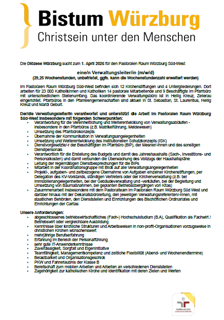 Stellenangebot Verwaltungsleiter