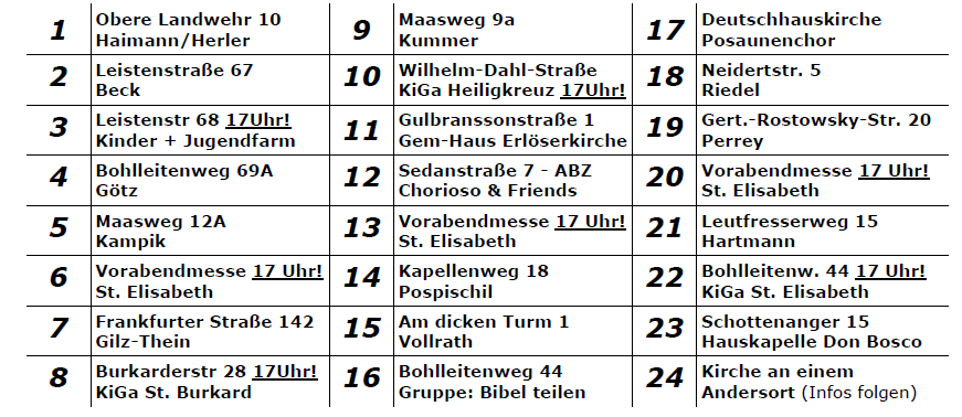 Lebendiger Adventskalender 2025 Tabelle